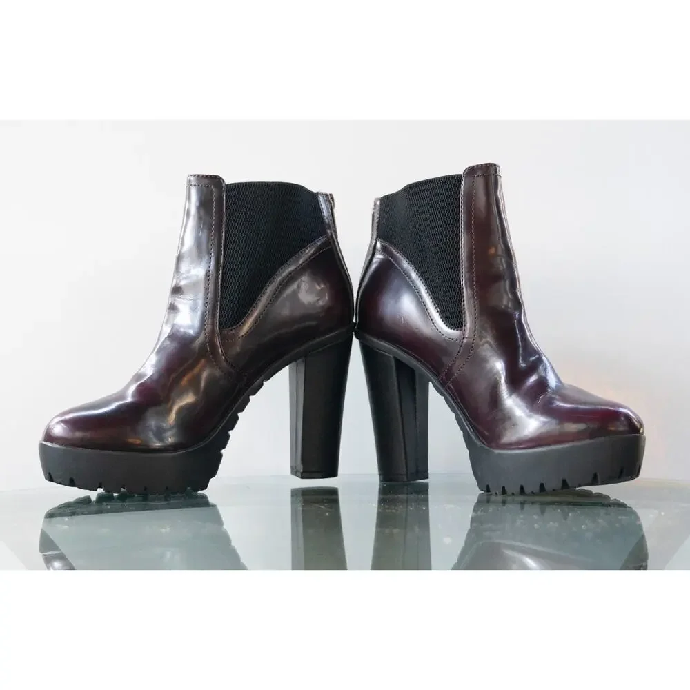 Steve Madden Amandaa Burgundy Lug Bottom Platform Booties Womens Size 10M